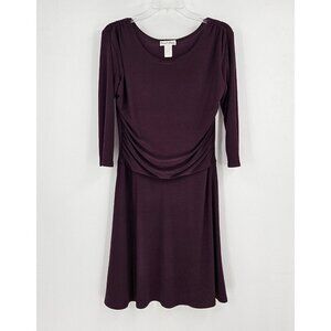 Dana Point Womens Sz M Fit & Flare Maroon Dress Draping Ruched Front 3/4 Sleeve